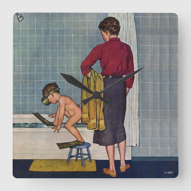 Scuba in the Tub Square Wall Clock (Front)