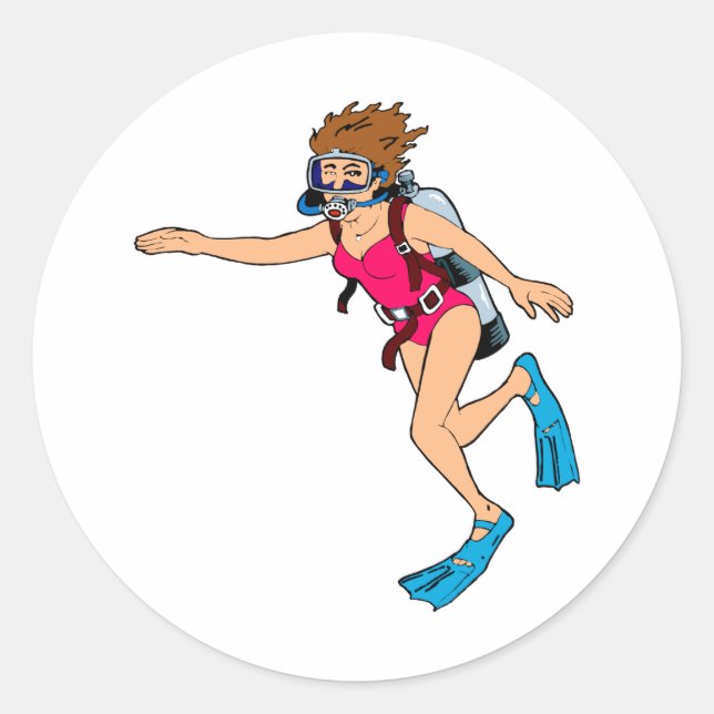 Scuba lady classic round sticker (Front)