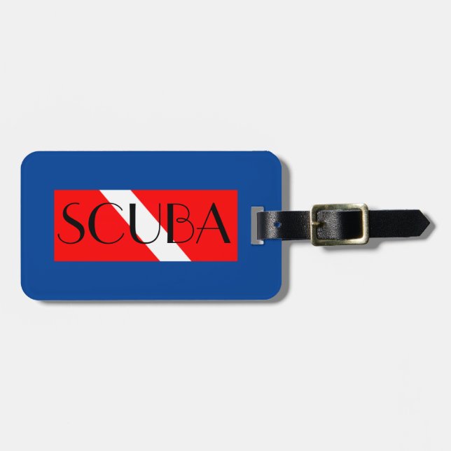 SCUBA LUGGAGE TAG DIVING RED FLAG / NITROX blue (Front Horizontal)
