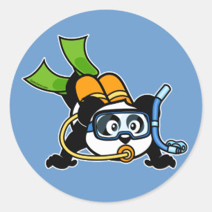 Scuba Panda Classic Round Sticker