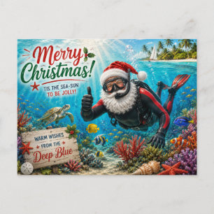 Scuba Santa Underwater Christmas Holiday Postcard
