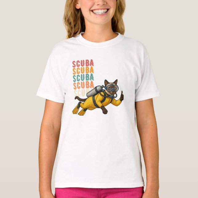 Scuba Siamese Cat Diver T-Shirt (Front)