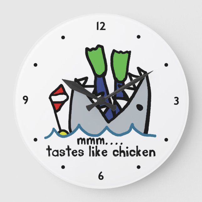 Scuba Tastes Chicken Shark Large Clock (Front)