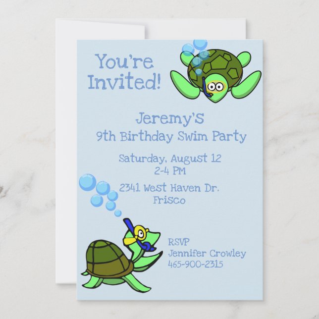 Scuba Turtles Swim Birthday Party Invitation (Front)