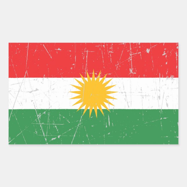 Scuffed and Scratched Kurdish Flag Rectangular Sticker (Front)