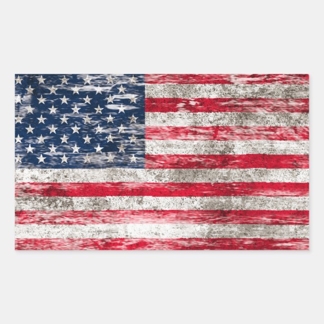 Scuffed and Worn American Flag Rectangular Sticker (Front)