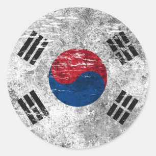 Scuffed and Worn South Korean Flag Classic Round Sticker