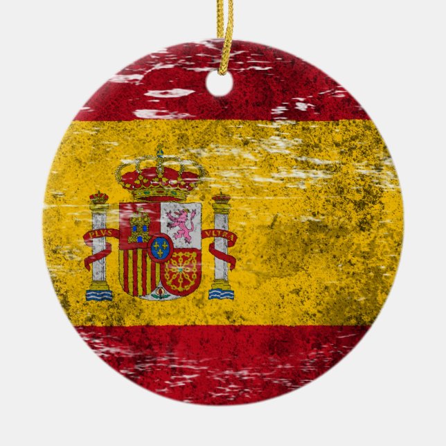 Scuffed and Worn Spanish Flag Ceramic Tree Decoration (Front)