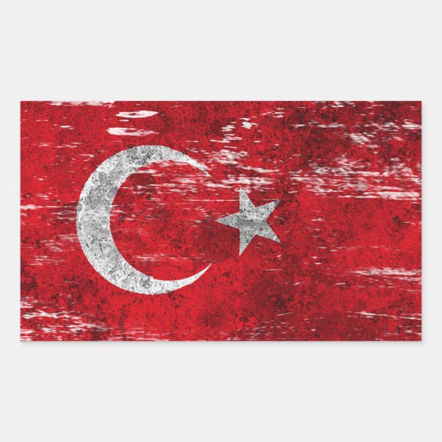 Scuffed and Worn Turkish Flag Rectangular Sticker (Front)