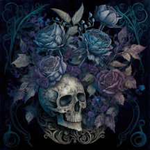 Scull with Blue Roses Jigsaw Puzzle