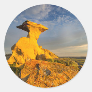 Sculpted Badlands Formation In Short Grass Classic Round Sticker