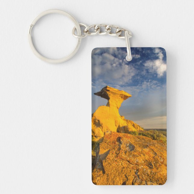 Sculpted Badlands Formation In Short Grass Key Ring (Front)