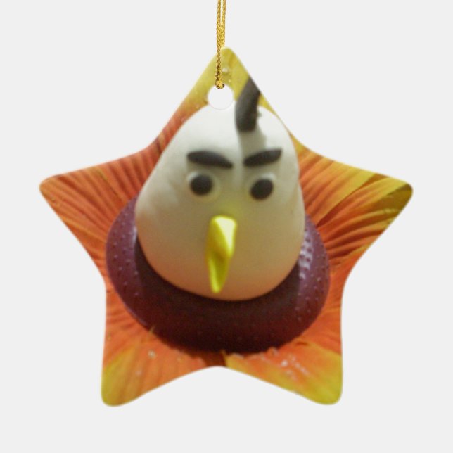 Sculpted Bird in Sunflower Art Print Ceramic Tree Decoration (Front)