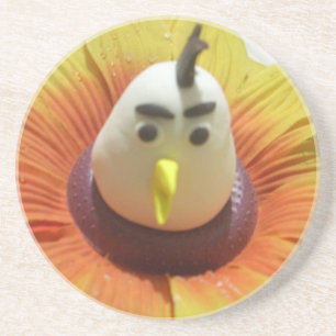 Sculpted Bird in Sunflower Art Print Coaster