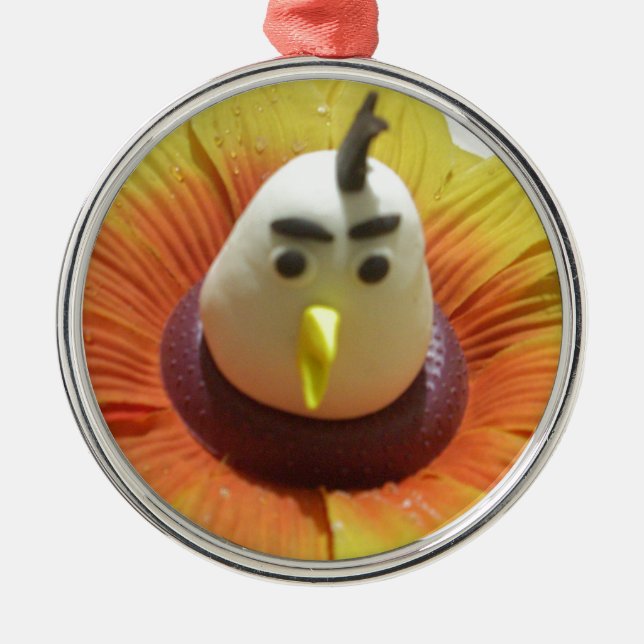 Sculpted Bird in Sunflower Art Print Metal Tree Decoration (Front)