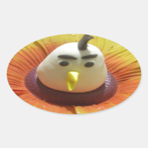 Sculpted Bird in Sunflower Art Print Oval Sticker