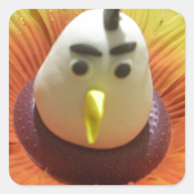 Sculpted Bird in Sunflower Art Print Square Sticker (Front)