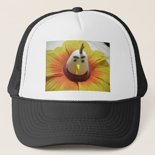 Sculpted Bird in Sunflower Art Print Trucker Hat (Front)
