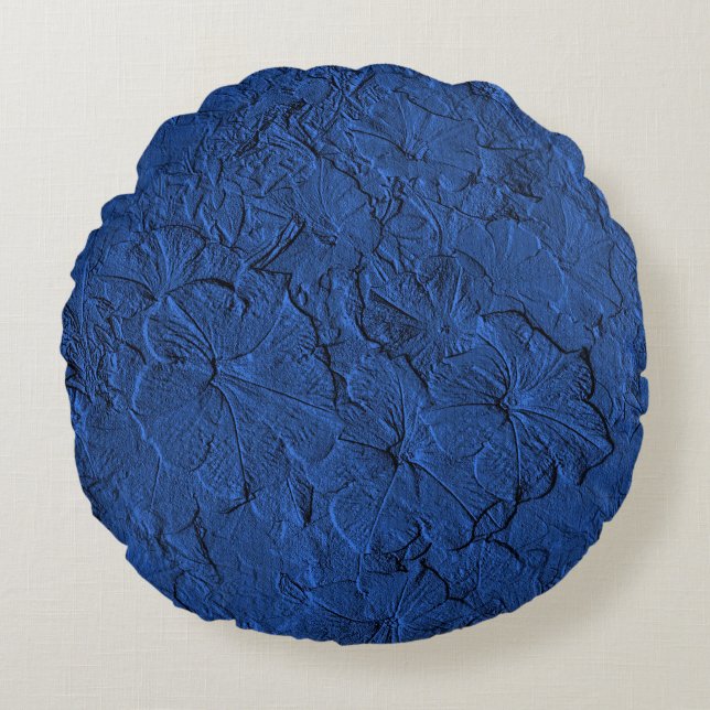 Sculpted Blue Petunias Round Throw Pillow (Front)