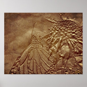 Sculpted Butterfly In Brown Nature Print