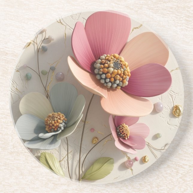 Sculpted Ceramic & Gold Leaf Floral Relief - Auror Coaster (Front)