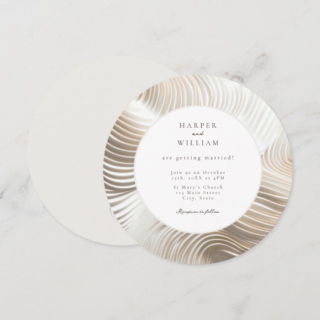 Sculpted contemporary off-white wedding invitation (Front/Back)