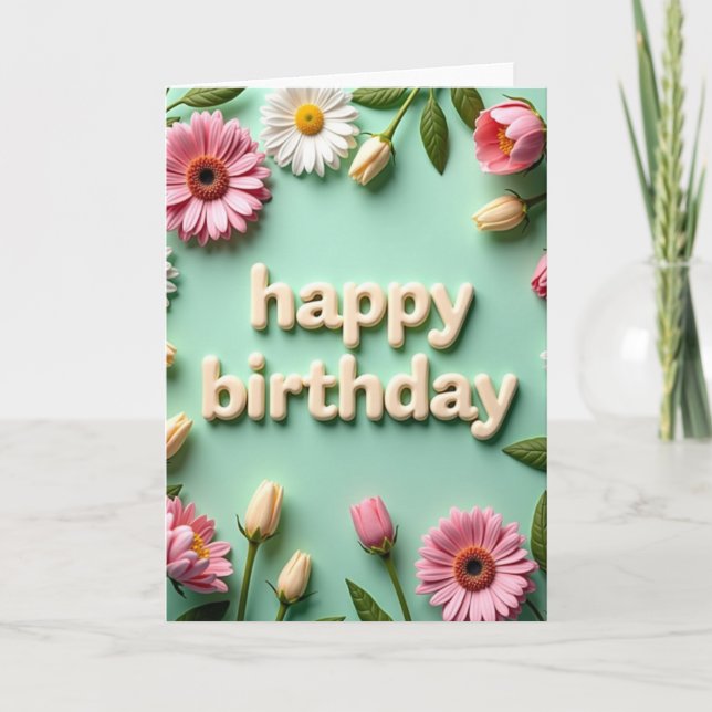 Sculpted Cream Birthday Card (Front)