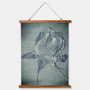 Sculpted Effect Silver Rosebud Flower Art  Hanging Tapestry
