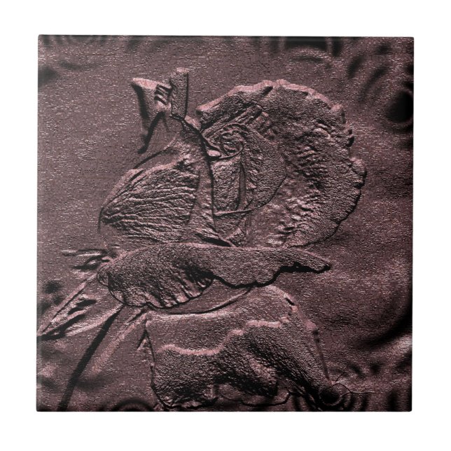 Sculpted Elegant Plum Rosebud Floral Art Tile (Front)
