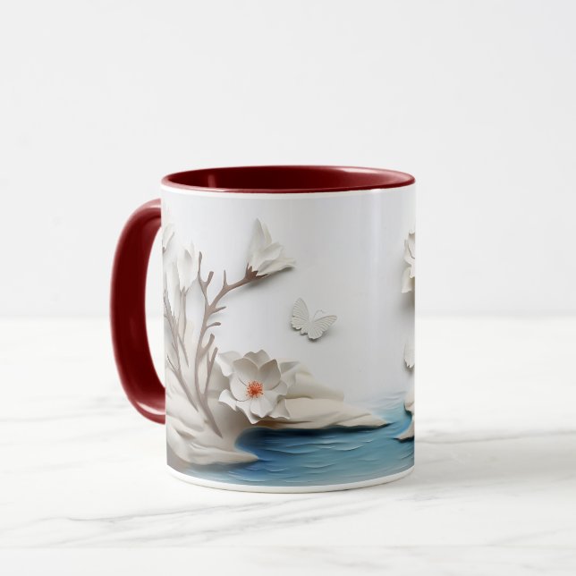 Sculpted Floral & Butterfly Serenity Ceramic Mug (Front Left)