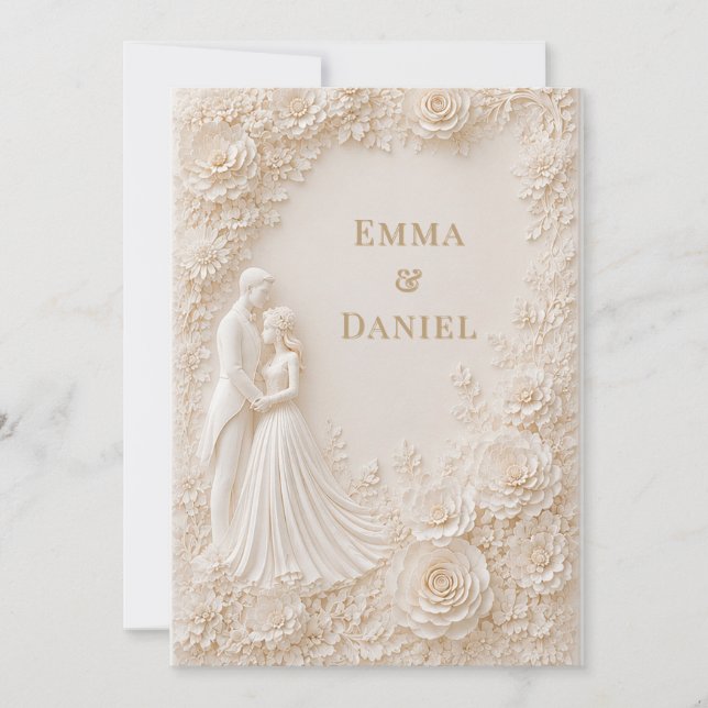🤍 Sculpted Floral Wedding Couple Invitation Theme (Front)