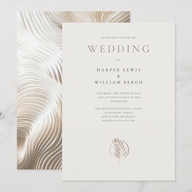 Sculpted ivory twig wedding invitation (Front/Back)