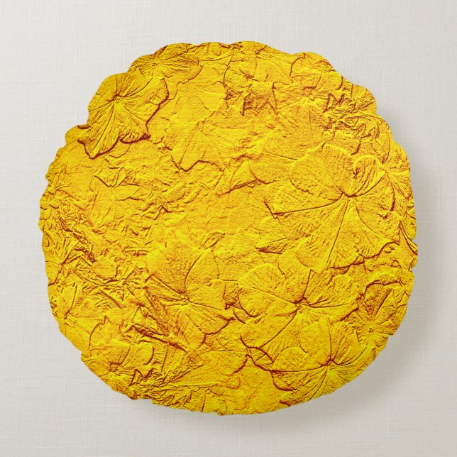 Sculpted Petunias, Yellow Round Throw Pillow (Front)