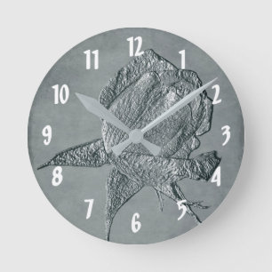 Sculpted Rose In Gray Flower Art Round Clock