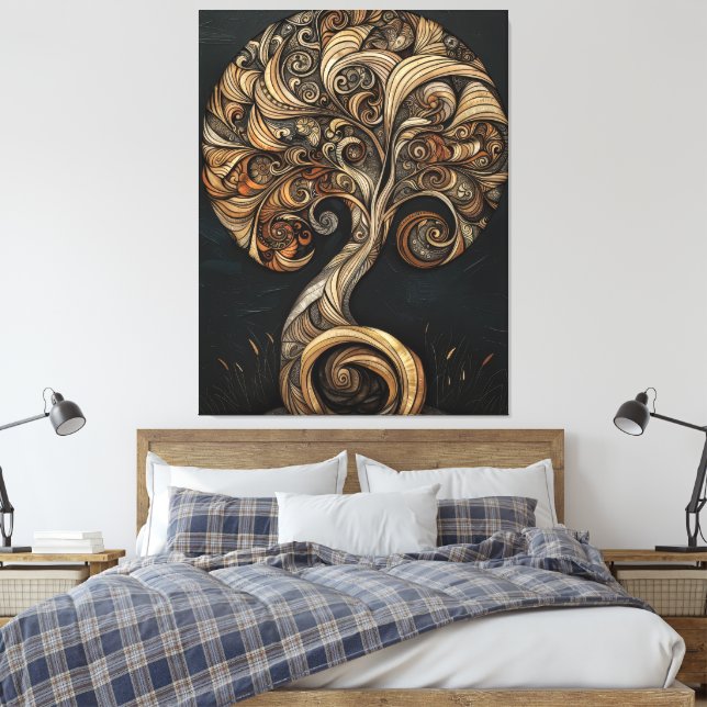 Sculpted Spiral Fibonacci Tree Canvas Print (Insitu(Bedroom))