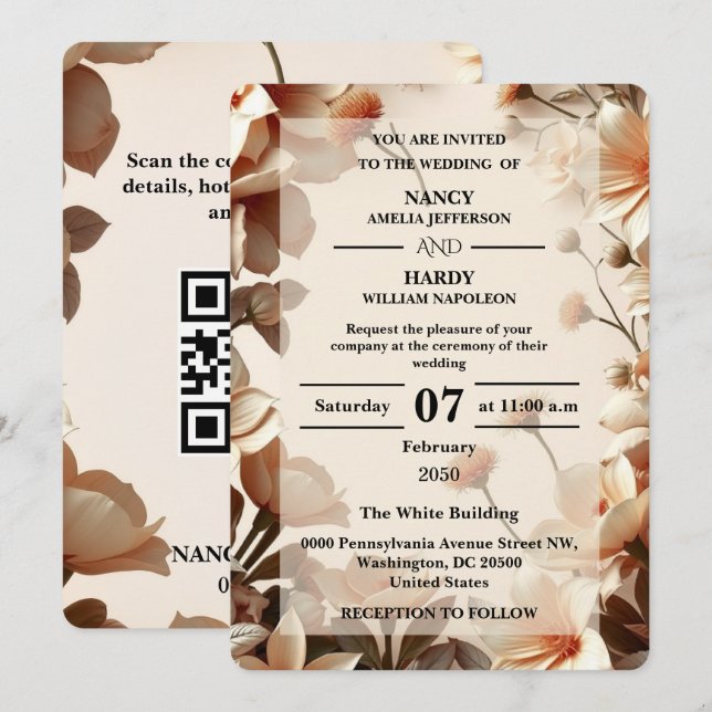 Sculptural Floral Neutral Wedding Invite (Front/Back)