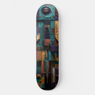 Sculptural Mosaic Oracle Wall - 3D Purple Teal Skateboard