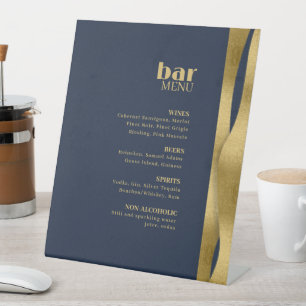 Sculptural Waves Bar Menu Navy Blue Gold ID1312 Pedestal Sign