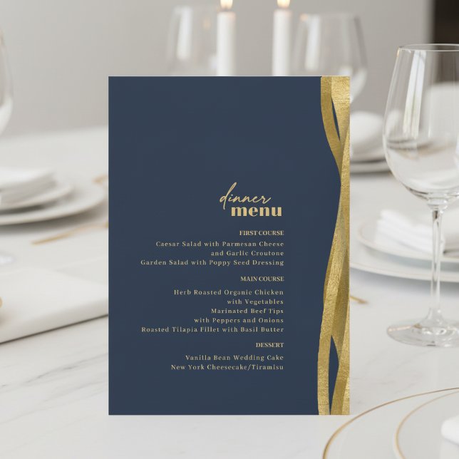 Sculptural Waves Wedding Menu Navy Gold ID1312 (Creator Uploaded)