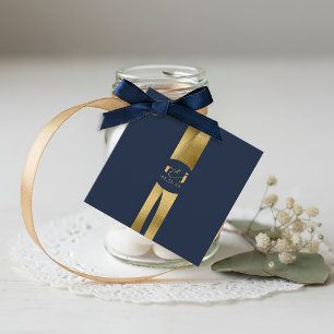 Sculptural Waves Wedding Navy Blue Gold ID1312 Favour Tags