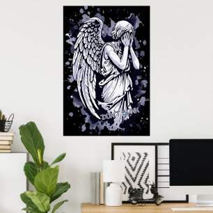 Sculpture of a Weeping Angel  - with Splashes 1 Poster