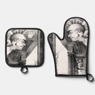 Sculpture of castle Pencil Art Oven Mitt & Pot Holder Set