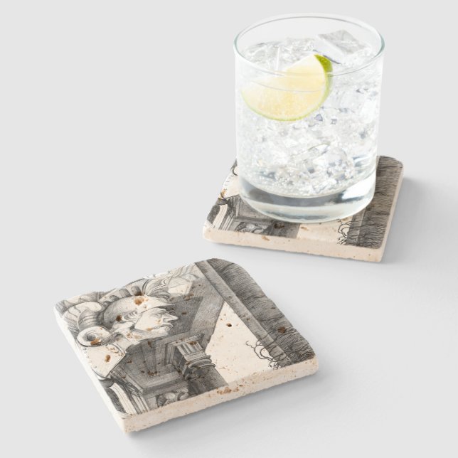 Sculpture of castle  Pencil Art Stone Coaster (Side)