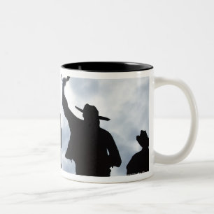 sculpture that welcomes you to Dodge City Kansas Two-Tone Coffee Mug