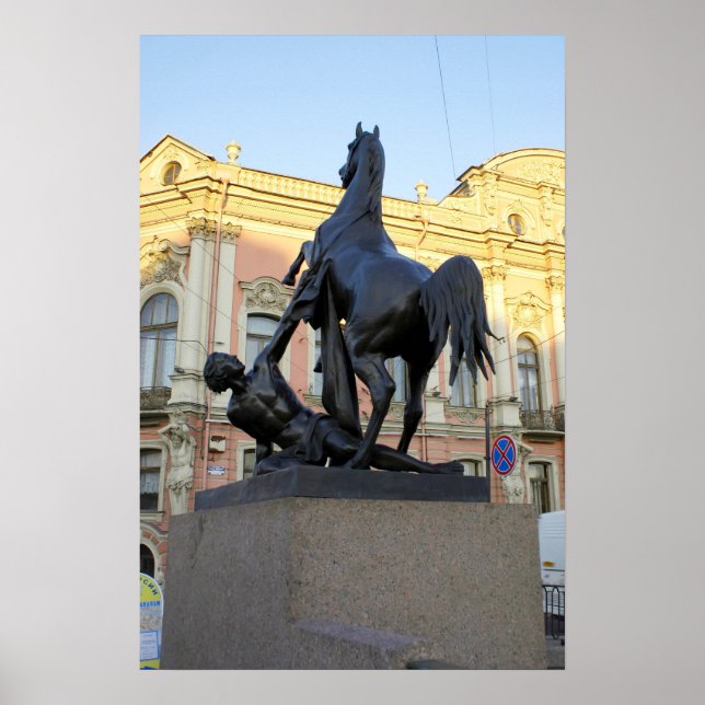 Sculptures  the Anichkov bridge in St. Petersburg Poster (Front)