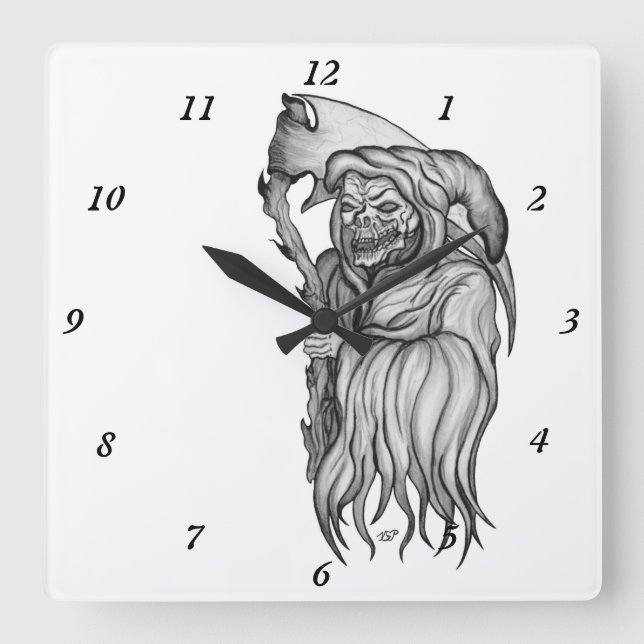 Scythe man - The Death , Grim reaper Square Wall Clock (Front)
