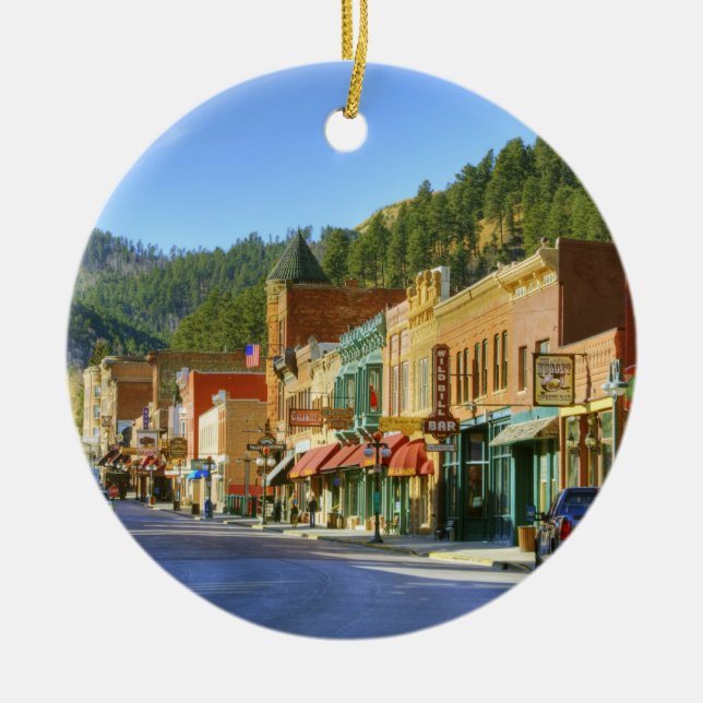 SD, Deadwood, Historic Gold Mining town Ceramic Tree Decoration (Front)