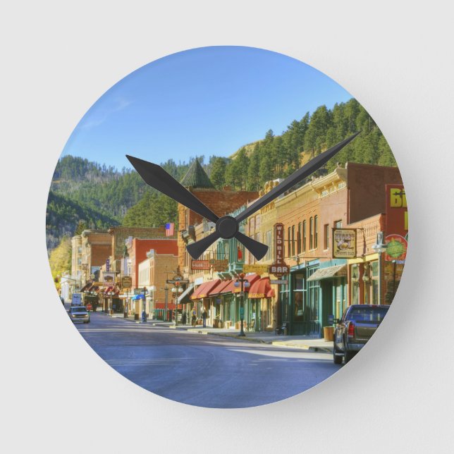 SD, Deadwood, Historic Gold Mining town Round Clock (Front)