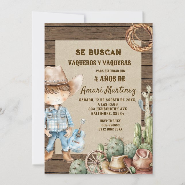 Se Buscan Wanted Spanish Western Cowboy Birthday Invitation (Front)