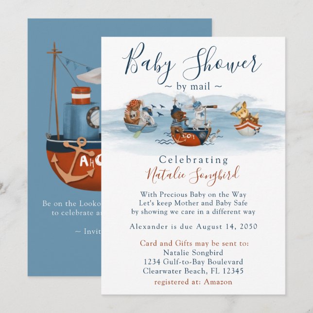 Sea Adventures Nautical Baby Shower by Mail Invitation (Front/Back)
